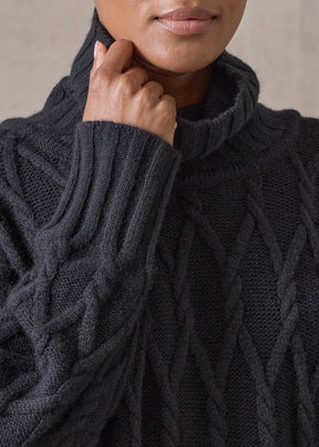 cashmere roll neck - long (black)