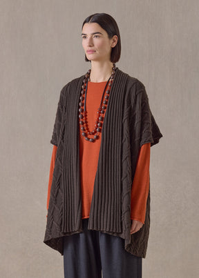 cashmere sleeveless shawl collar cardigan - long (darkloden)