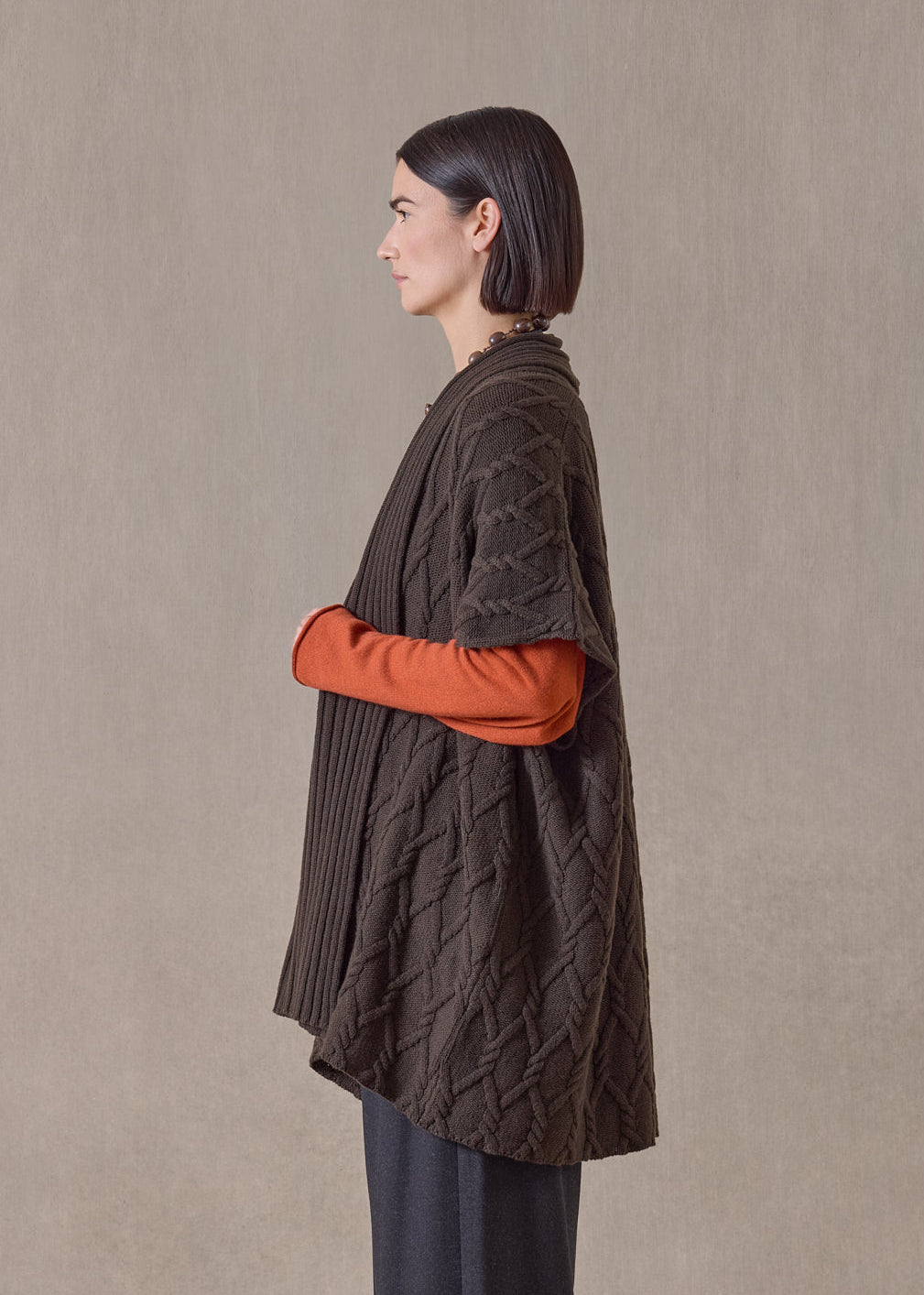 cashmere sleeveless shawl collar cardigan - long (darkloden)
