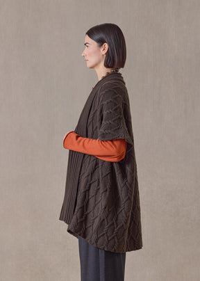 cashmere sleeveless shawl collar cardigan - long (darkloden)