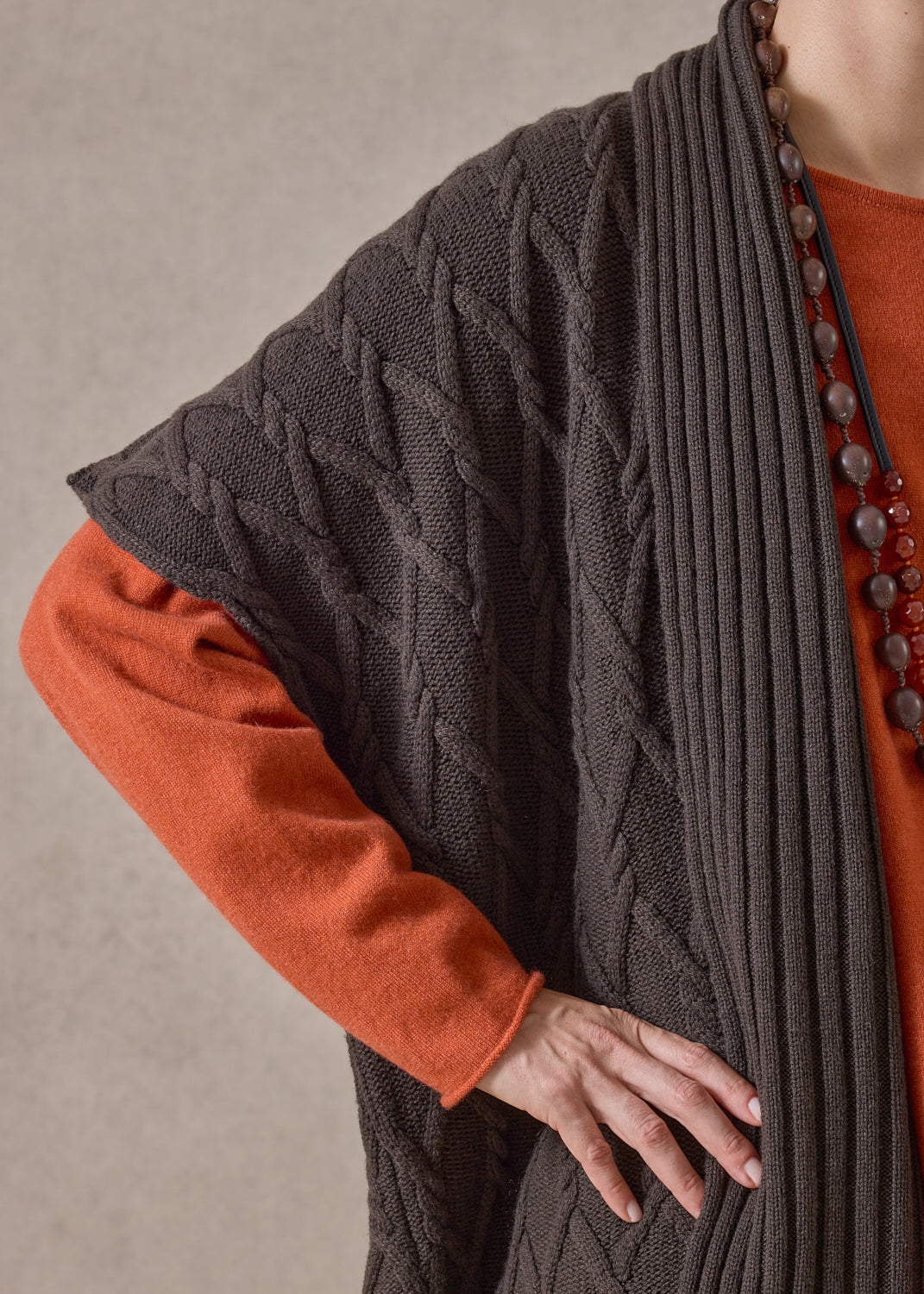 cashmere sleeveless shawl collar cardigan - long (darkloden)