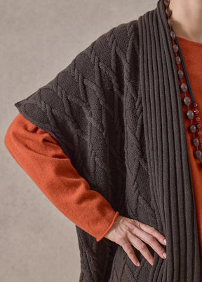 cashmere sleeveless shawl collar cardigan - long (darkloden)