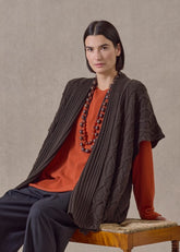 cashmere sleeveless shawl collar cardigan - long (darkloden)