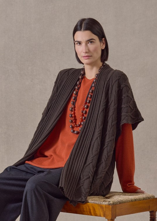 cashmere sleeveless shawl collar cardigan - long (darkloden)