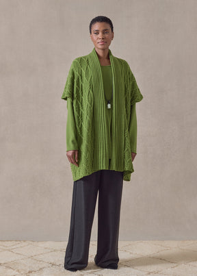 cashmere sleeveless shawl collar cardigan - long (limedark)