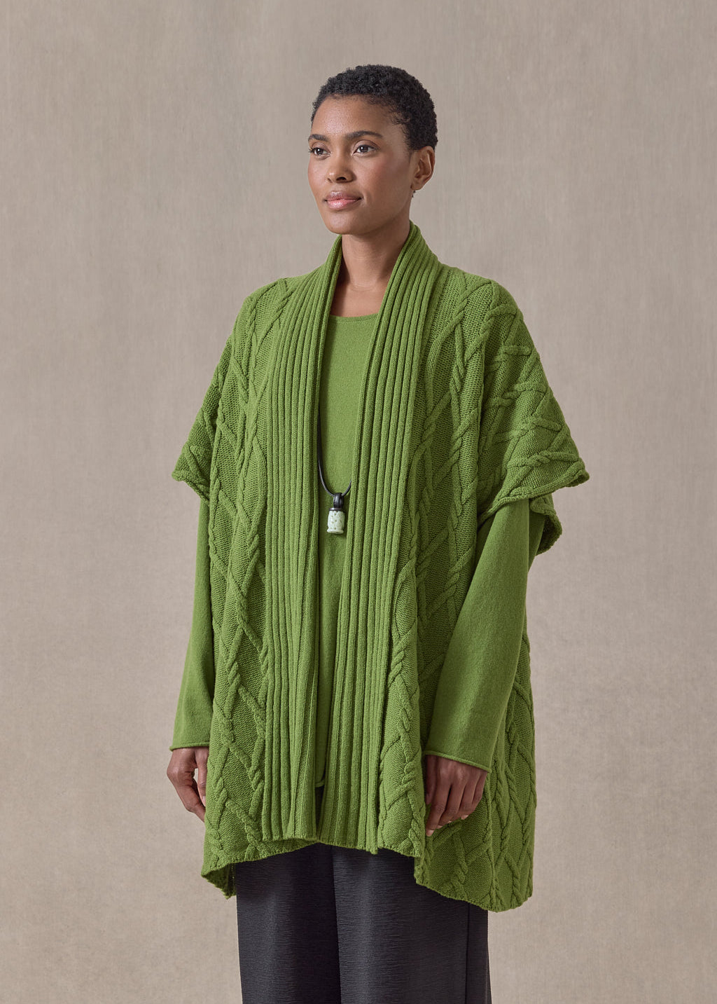 cashmere sleeveless shawl collar cardigan - long (limedark)