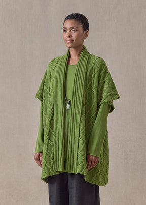 cashmere sleeveless shawl collar cardigan - long (limedark)
