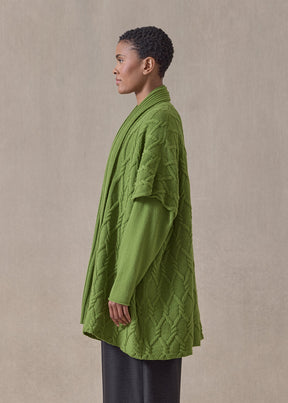 cashmere sleeveless shawl collar cardigan - long (limedark)