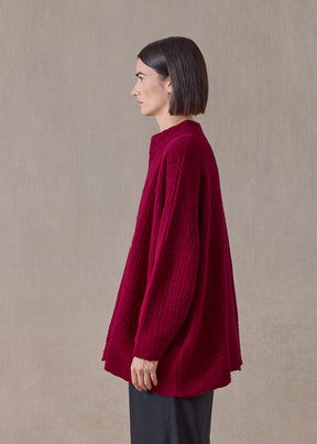 cashmere high neck button cardigan - long (magenta)