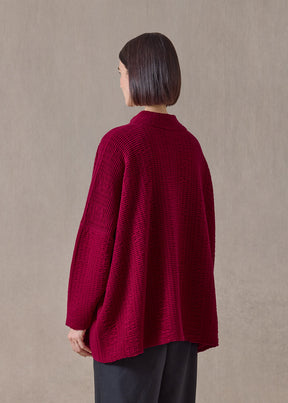 cashmere high neck button cardigan - long (magenta)