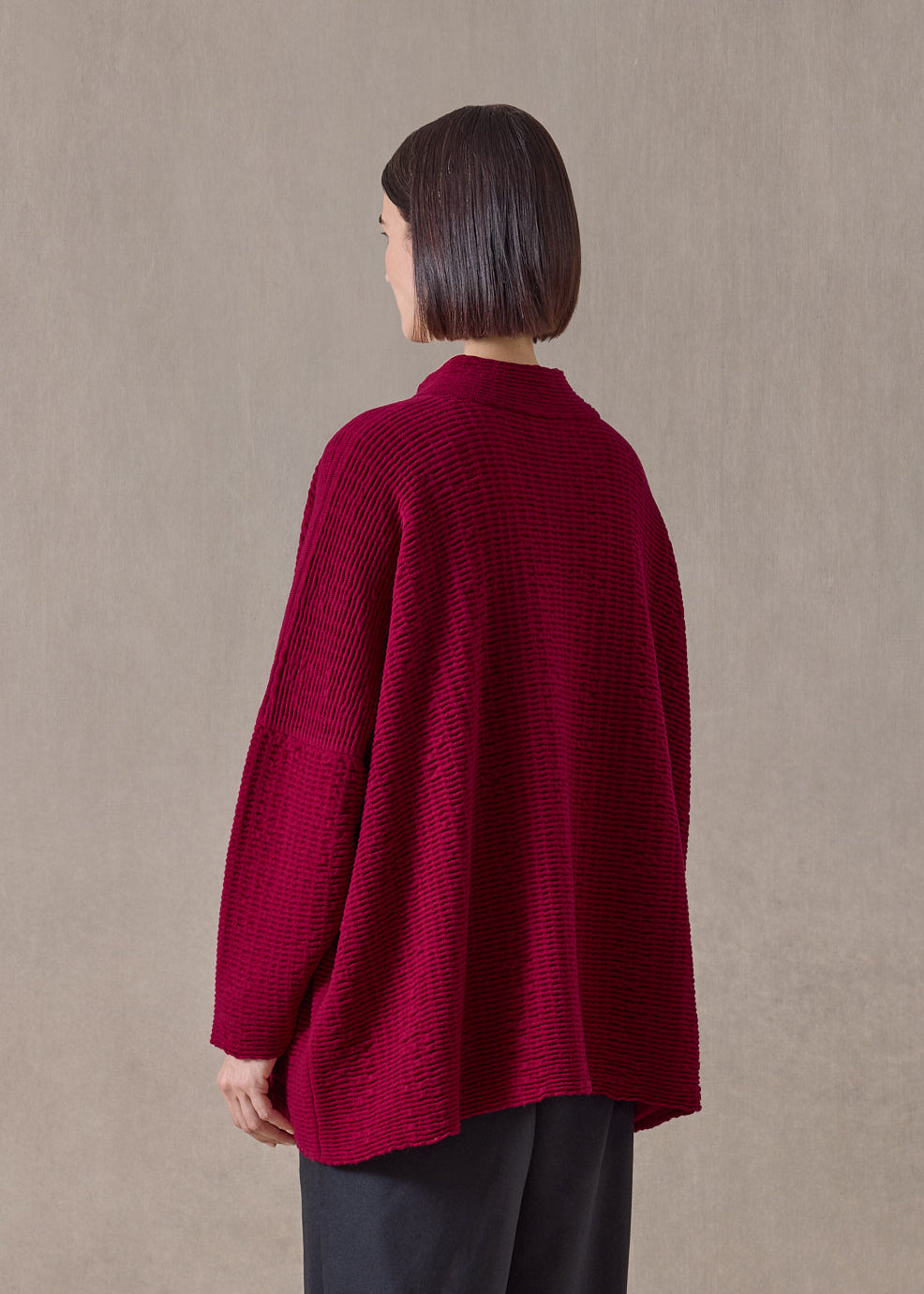 cashmere high neck button cardigan - long (magenta)