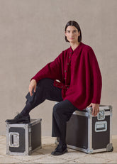cashmere high neck button cardigan - long (magenta)