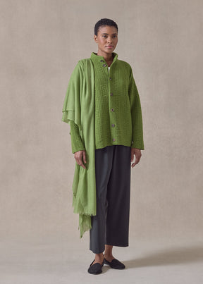 cashmere 3/4 width high neck cardigan - mid (limedark)