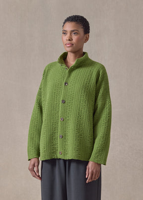 cashmere 3/4 width high neck cardigan - mid (limedark)