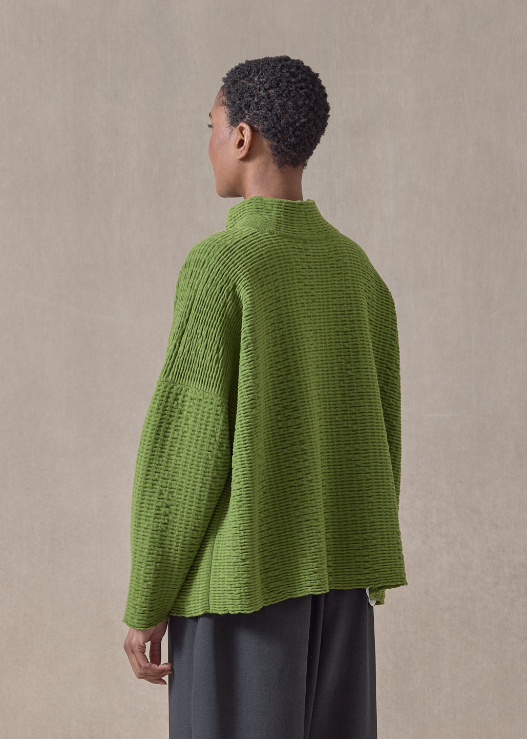 cashmere 3/4 width high neck cardigan - mid (limedark)