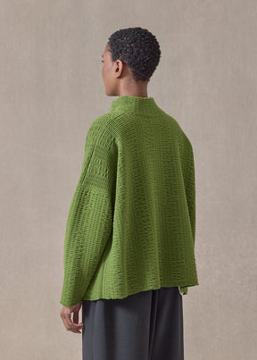 cashmere 3/4 width high neck cardigan - mid (limedark)