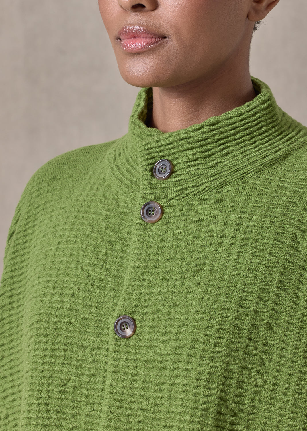 cashmere 3/4 width high neck cardigan - mid (limedark)