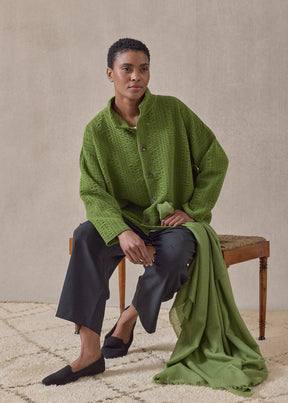 cashmere 3/4 width high neck cardigan - mid (limedark)
