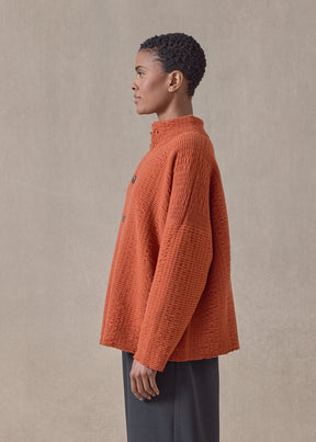 cashmere 3/4 width high neck cardigan - mid (rustdark)
