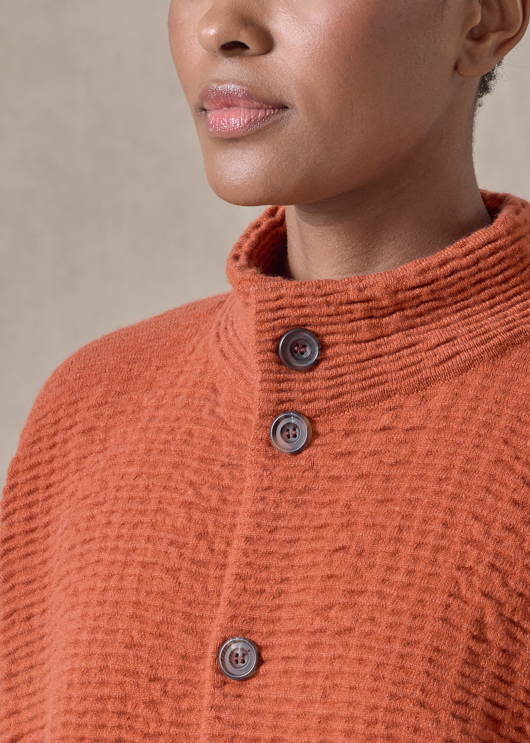 cashmere 3/4 width high neck cardigan - mid (rustdark)