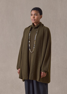 cashmere a-line scrunch shawl collar cardigan - long (lodenbronze)