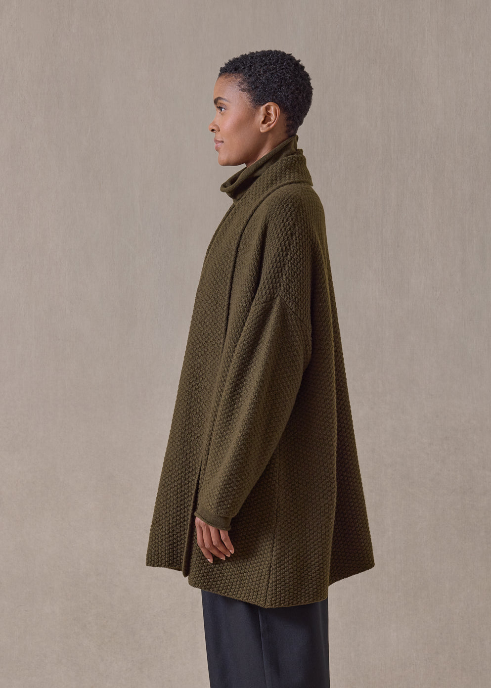 cashmere a-line scrunch shawl collar cardigan - long (lodenbronze)