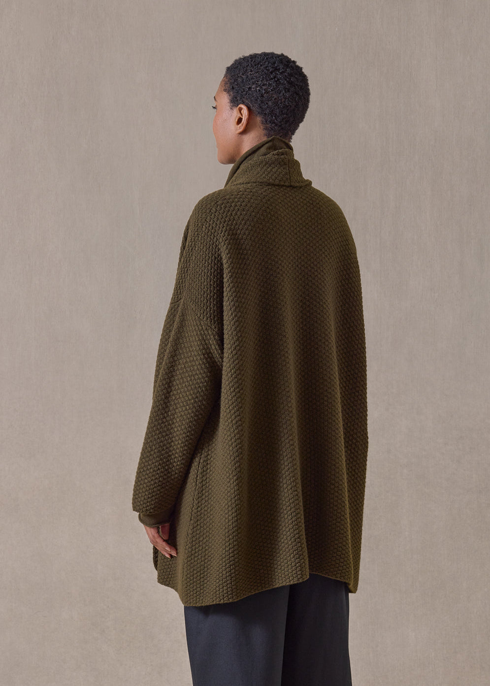 cashmere a-line scrunch shawl collar cardigan - long (lodenbronze)