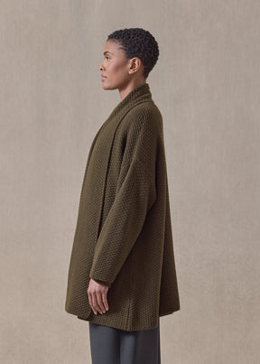 cashmere a-line scrunch shawl collar cardigan - long (lodenbronze)