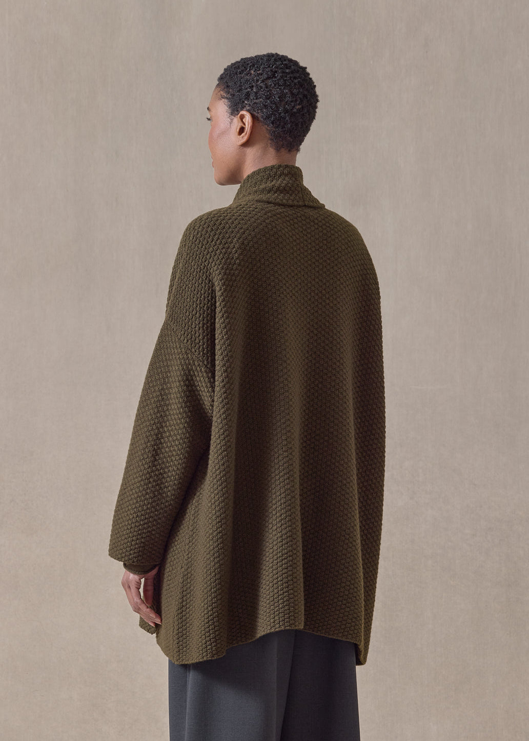 cashmere a-line scrunch shawl collar cardigan - long (lodenbronze)