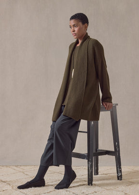 cashmere a-line scrunch shawl collar cardigan - long (lodenbronze)