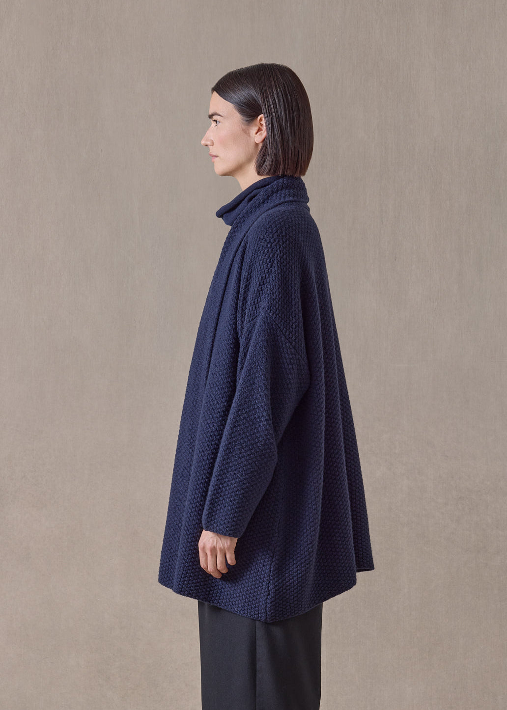 cashmere a-line scrunch shawl collar cardigan - long (navydark)