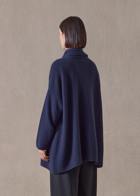 cashmere a-line scrunch shawl collar cardigan - long (navydark)