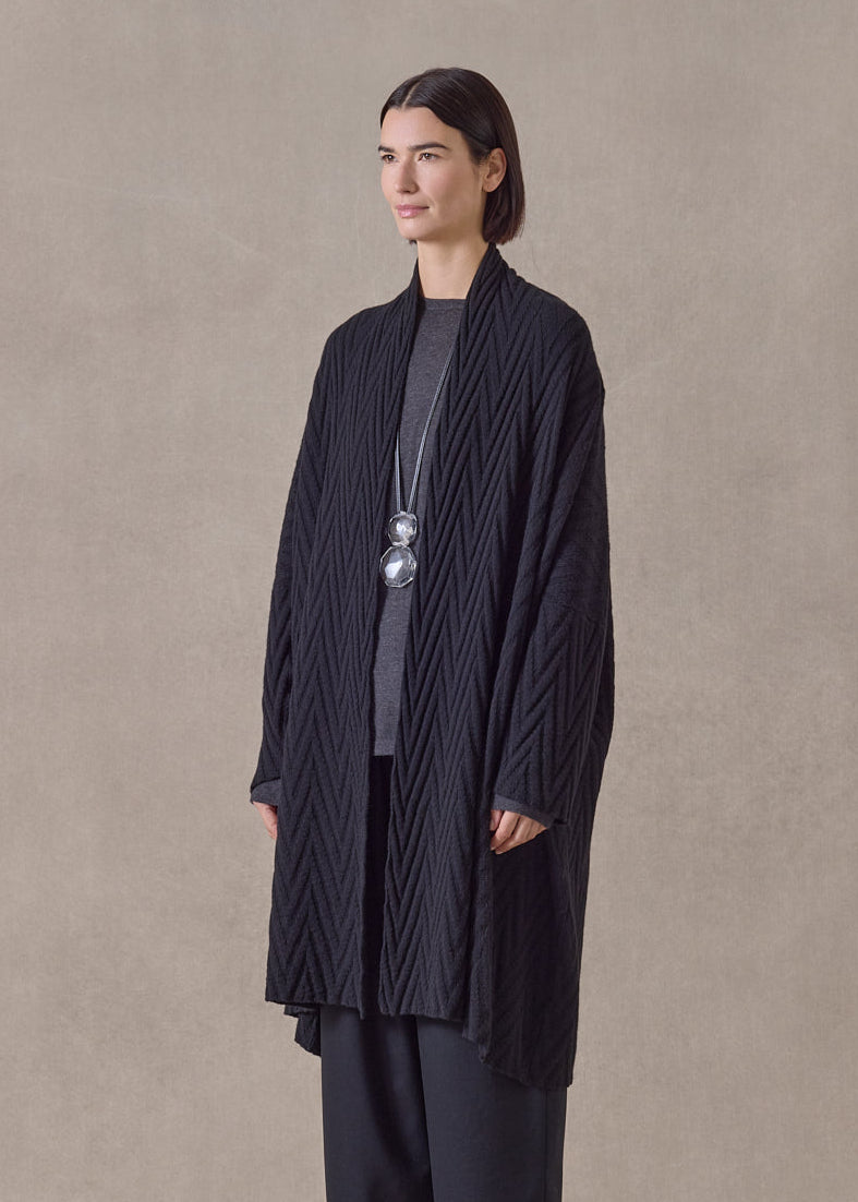 cashmere scrunch shawl collar cardigan - very long (black)