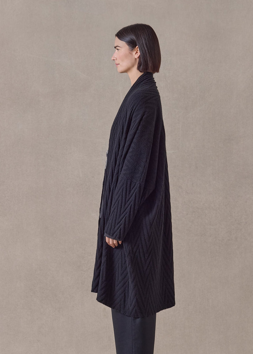 cashmere scrunch shawl collar cardigan - very long (black)