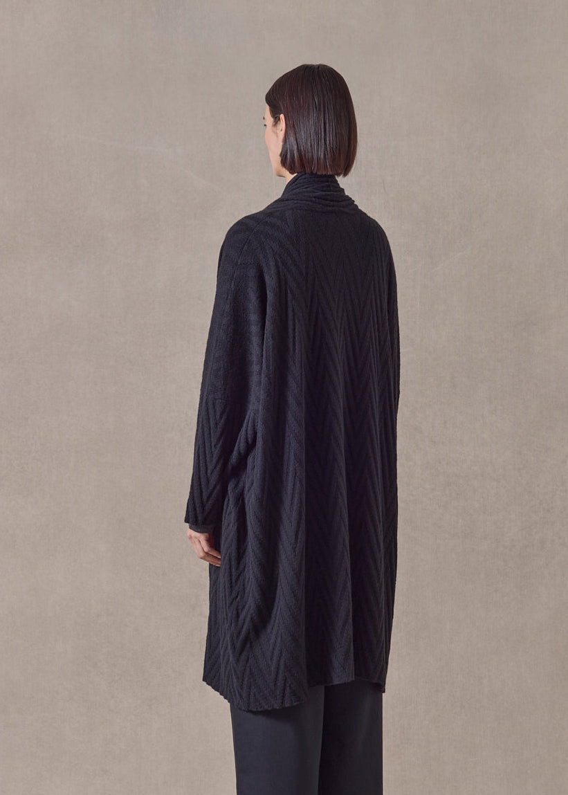 cashmere scrunch shawl collar cardigan - very long (black)