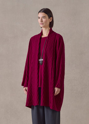 cashmere scrunch shawl collar cardigan - very long (magenta)