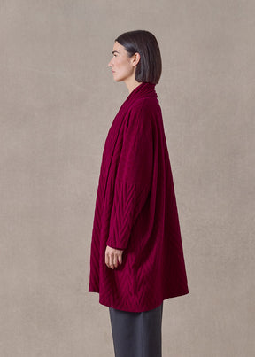 cashmere scrunch shawl collar cardigan - very long (magenta)