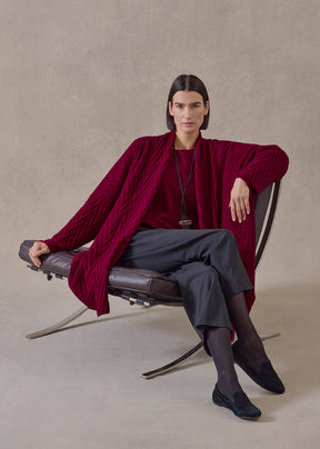 cashmere scrunch shawl collar cardigan - very long (magenta)