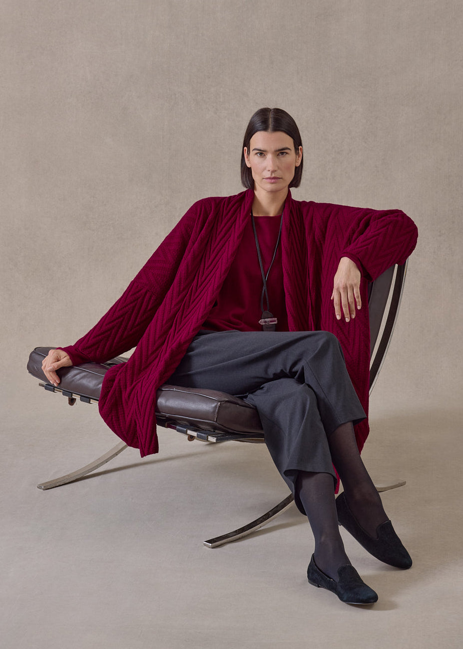 cashmere scrunch shawl collar cardigan - very long (magenta)