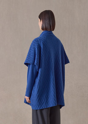 cashmere wide sleeveless scrunch shawl collar cardigan - long plus (deepblue)