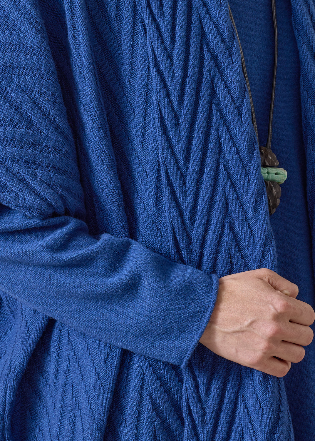 cashmere wide sleeveless scrunch shawl collar cardigan - long plus (deepblue)