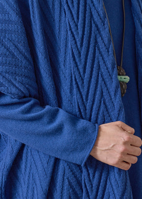 cashmere wide sleeveless scrunch shawl collar cardigan - long plus (deepblue)