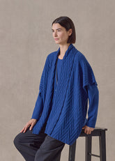 cashmere wide sleeveless scrunch shawl collar cardigan - long plus (deepblue)