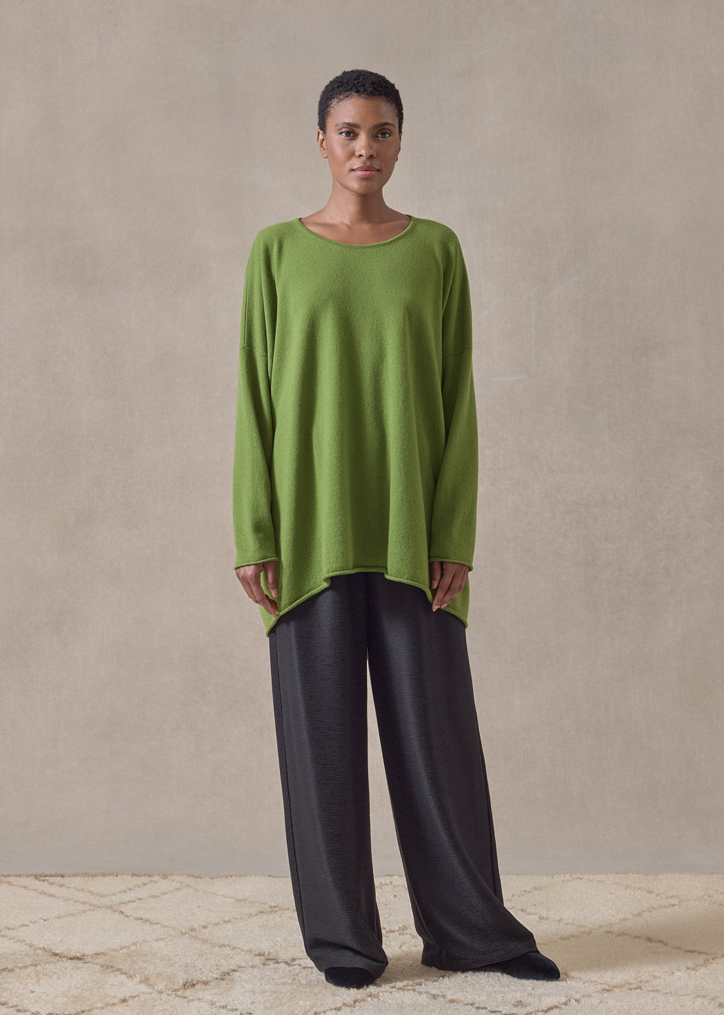 cashmere a-line bateau neck sweater - long (limedark)
