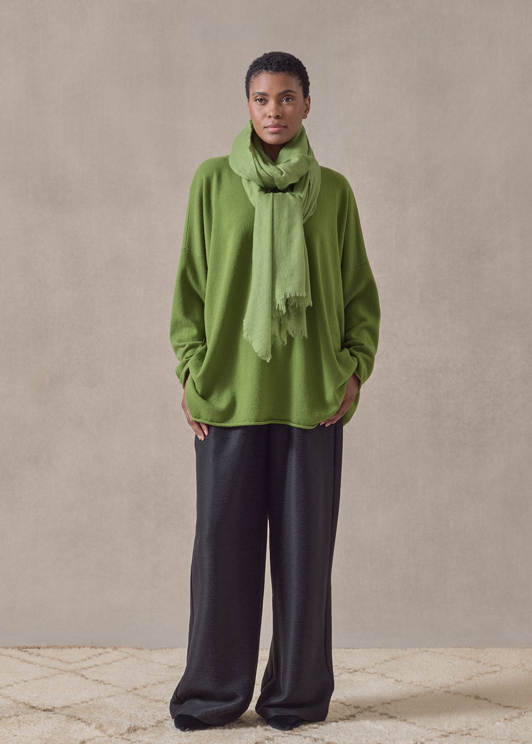 cashmere a-line bateau neck sweater - long (limedark)