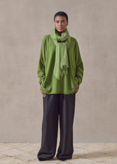 cashmere a-line bateau neck sweater - long (limedark)