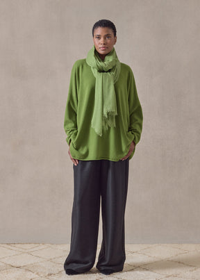 cashmere a-line bateau neck sweater - long (limedark)