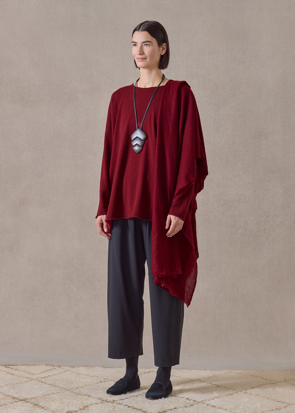 cashmere a-line bateau neck sweater - long (red)