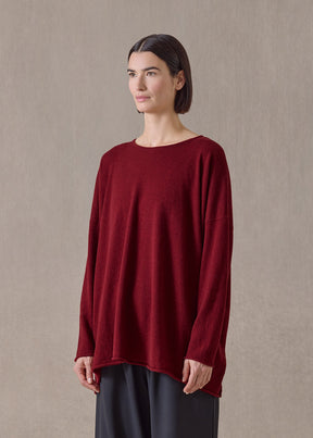 cashmere a-line bateau neck sweater - long (red)