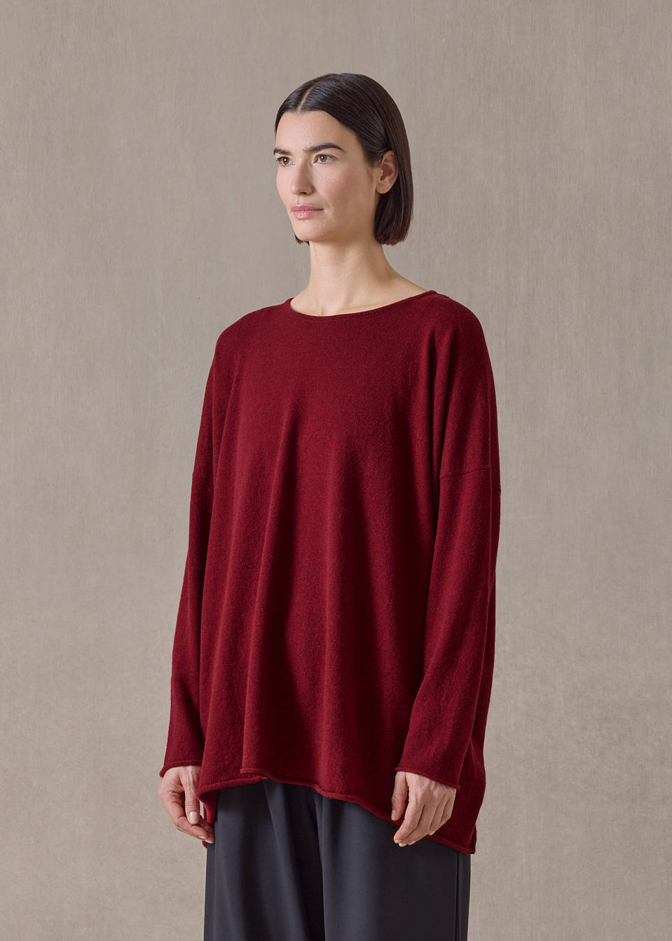 cashmere a-line bateau neck sweater - long (red)
